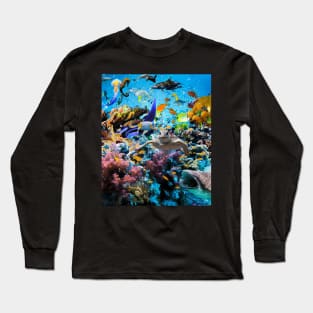 Ocean Dolphin Shark Turtle Coral Sea Fish Orca Whale Reef Long Sleeve T-Shirt